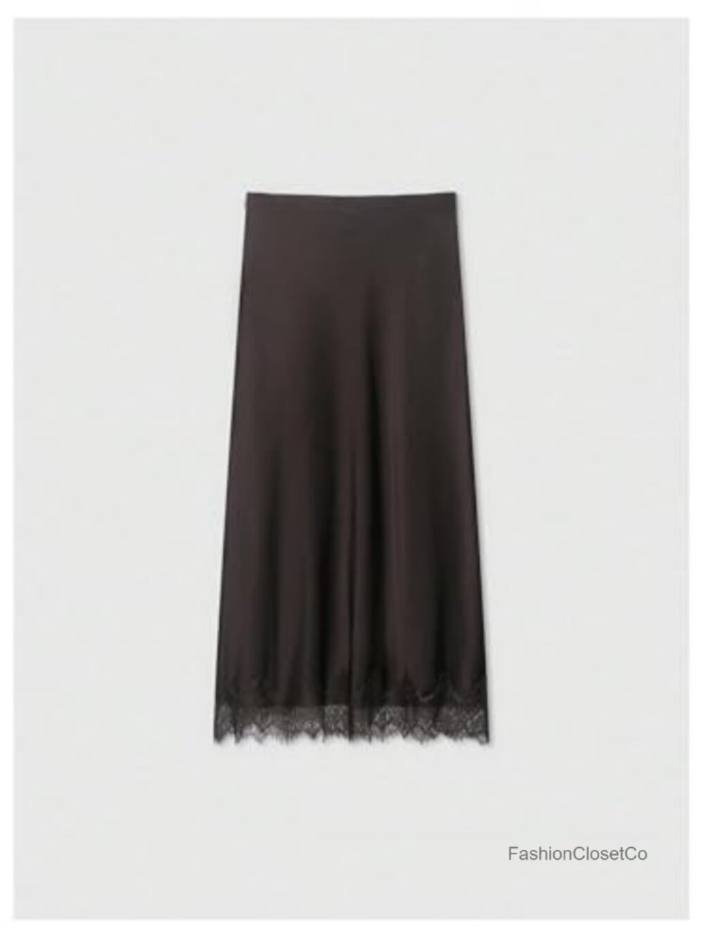 Satin Lace Maxi Skirt Ruffle Hem High Rise Elastic Waist A-Line - Picture 2 of 5
